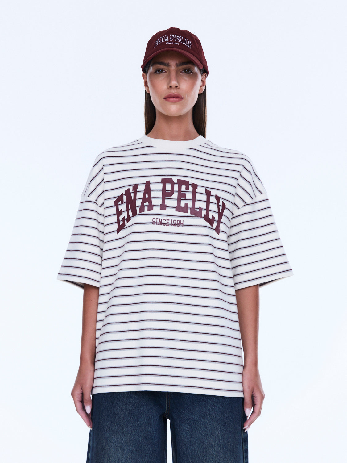 Ena Pelly Maeve Relaxed Tee - Burgundy Stripe