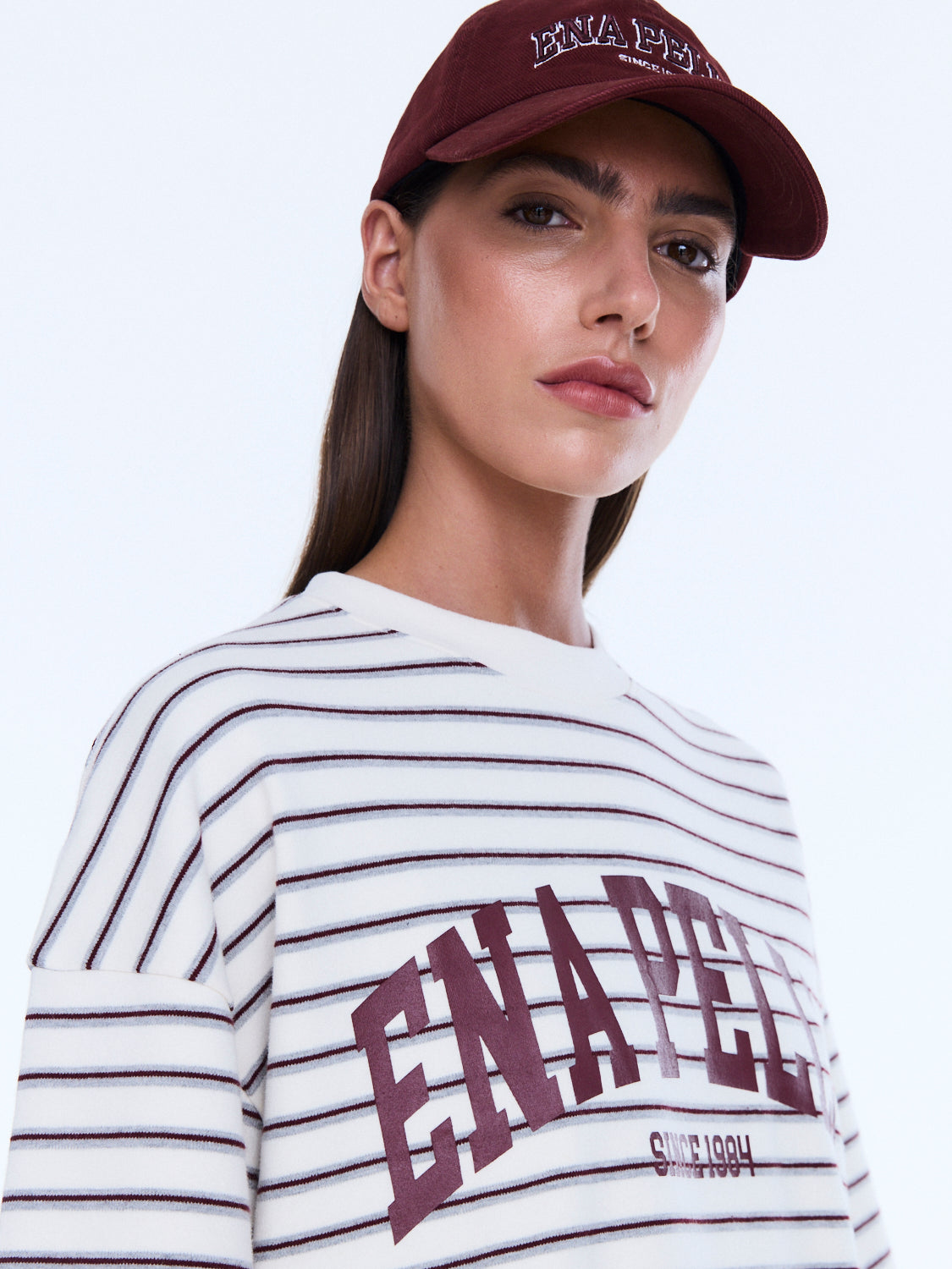 Ena Pelly Maeve Relaxed Tee - Burgundy Stripe