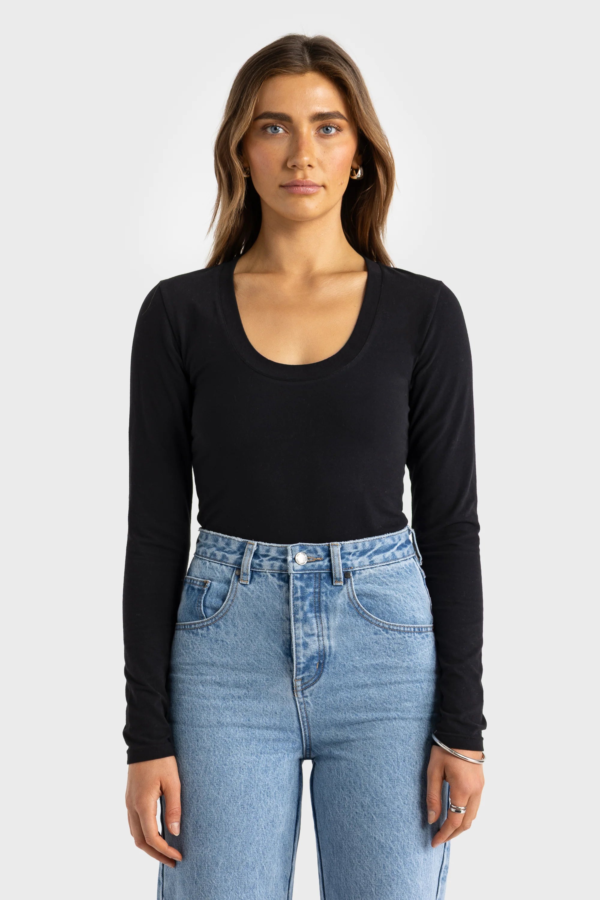 ORTC Evie Scoop Long Sleeve Top - Black