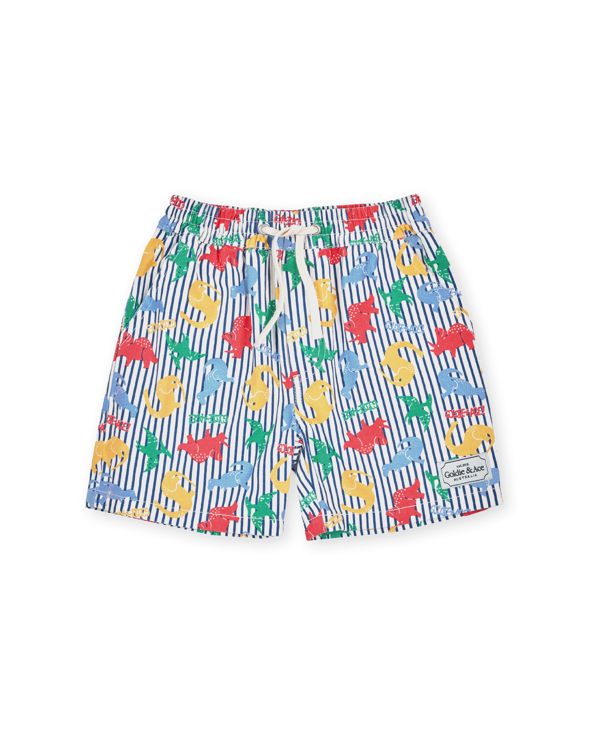 Goldie + Ace Dino Print Classic Short - Blue Stripe