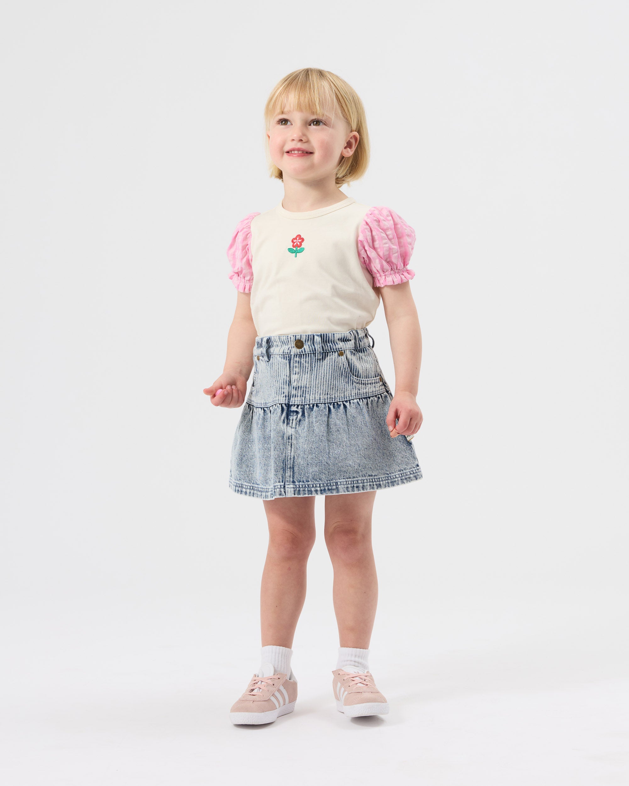 Goldie + Ace Pinstripe Peplum Denim Skirt