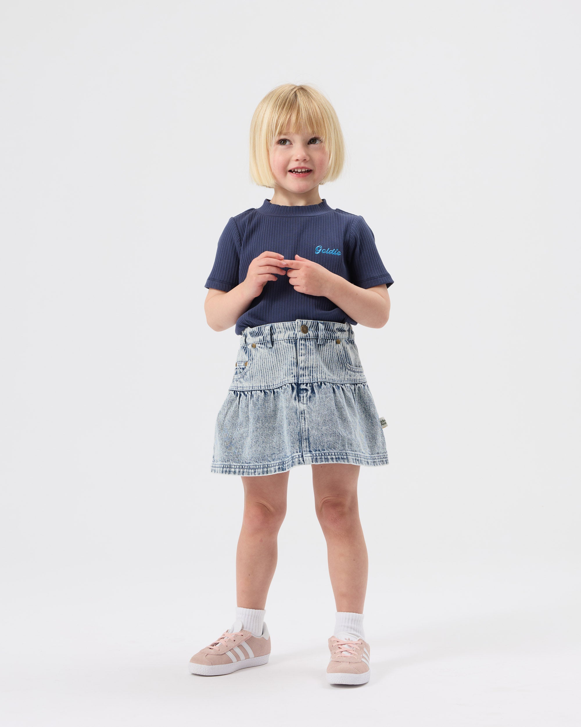 Goldie + Ace Pinstripe Peplum Denim Skirt