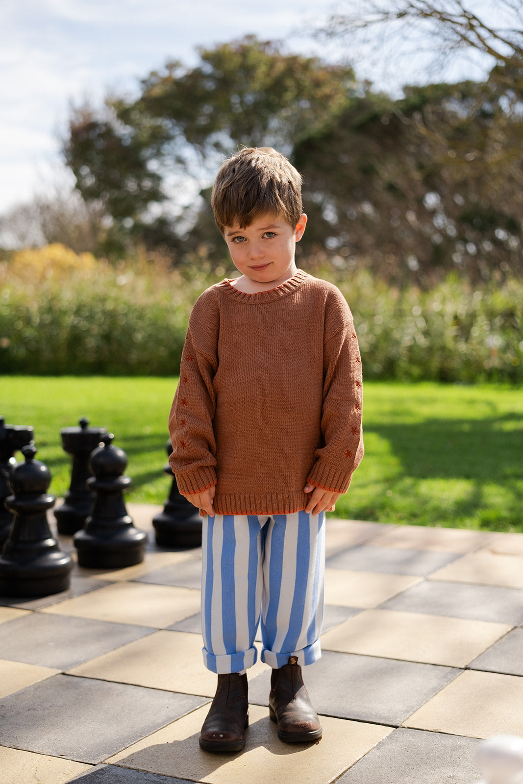 Grown Organic Milano Stripe Knit Pant - Cobalt Ice
