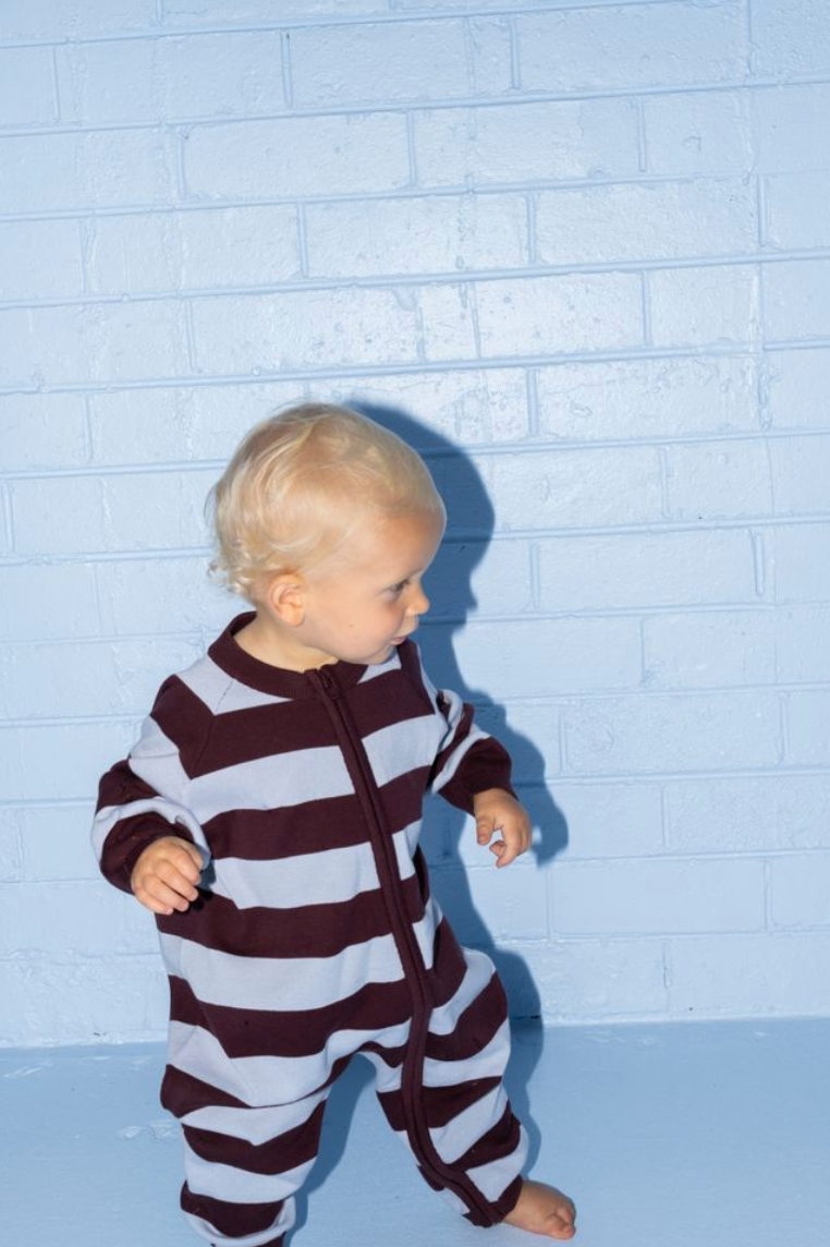 Grown Stripe Zipper Knit Starsuit - Plum