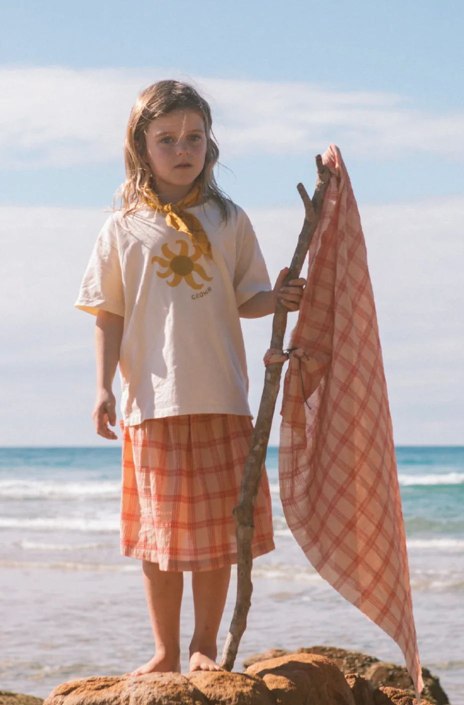 Grown Tomato Cotton Check Skirt