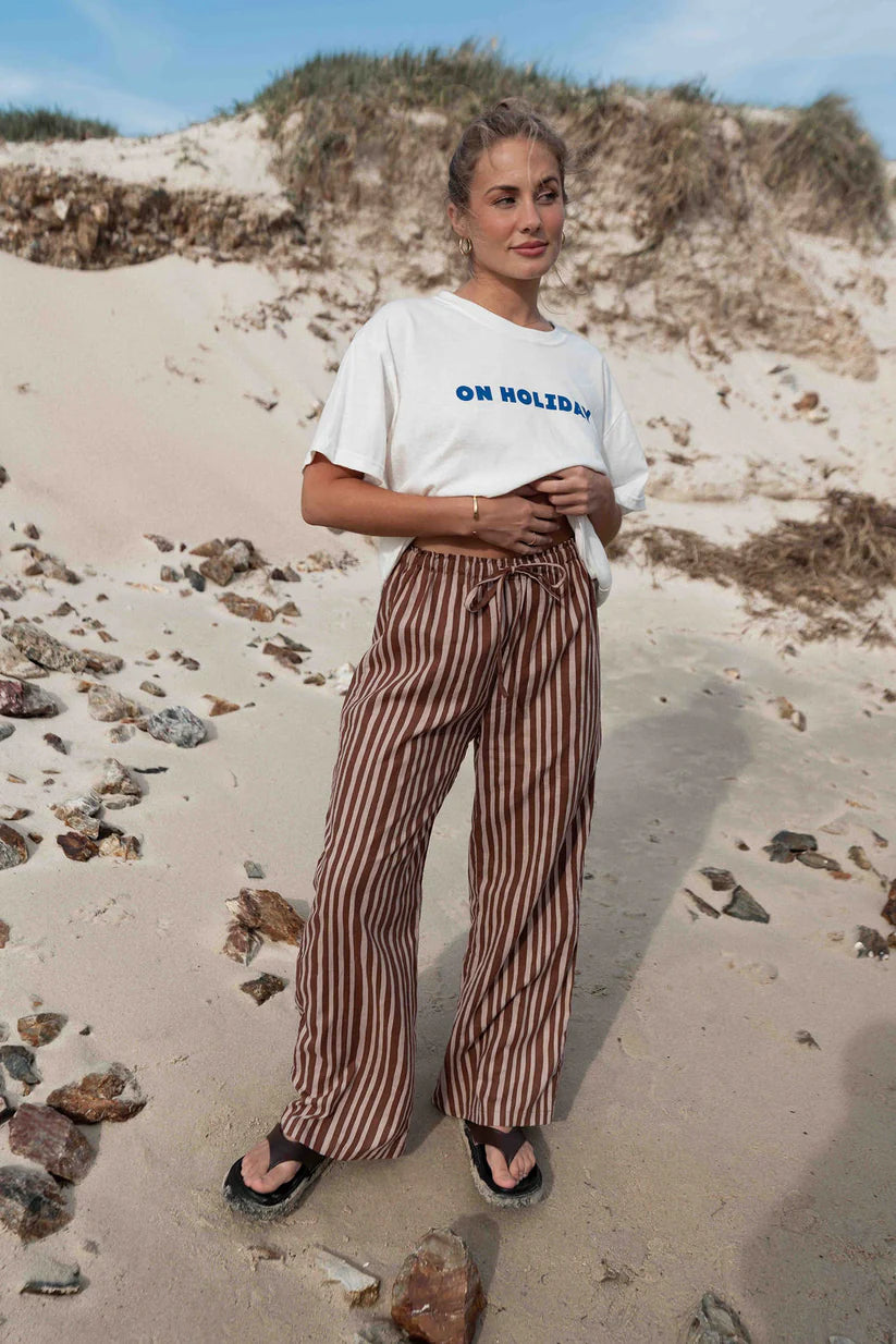Hall Store Bobbi Pant Stripe - Choc + Brown