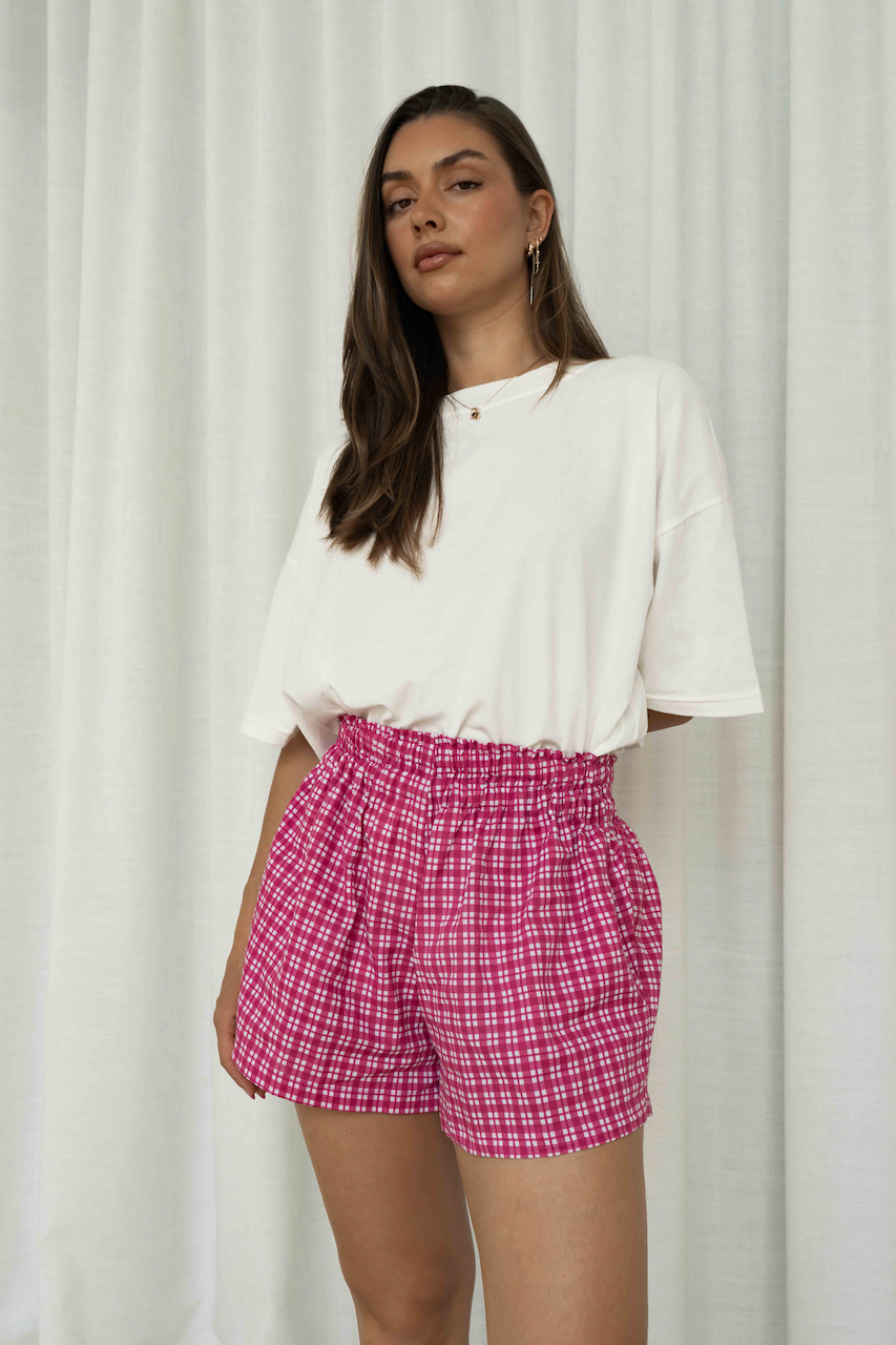 Hall Store Etta Short - Gingham Magenta