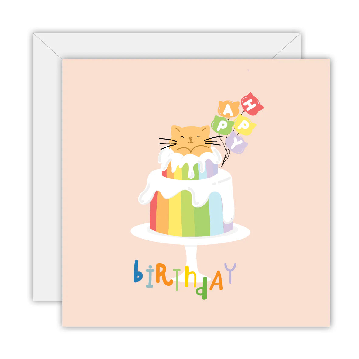 Happy Birthday Rainbow Cat - Blank Greeting Card