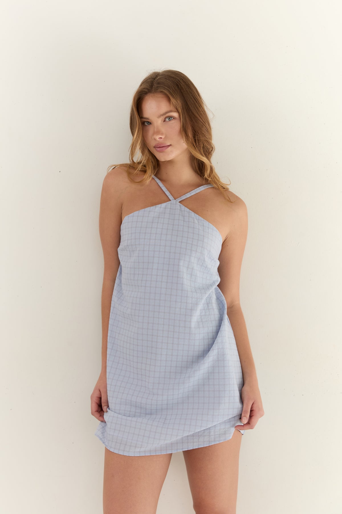 Juni Corinne Mini Dress - Sky Check (Coming Soon)