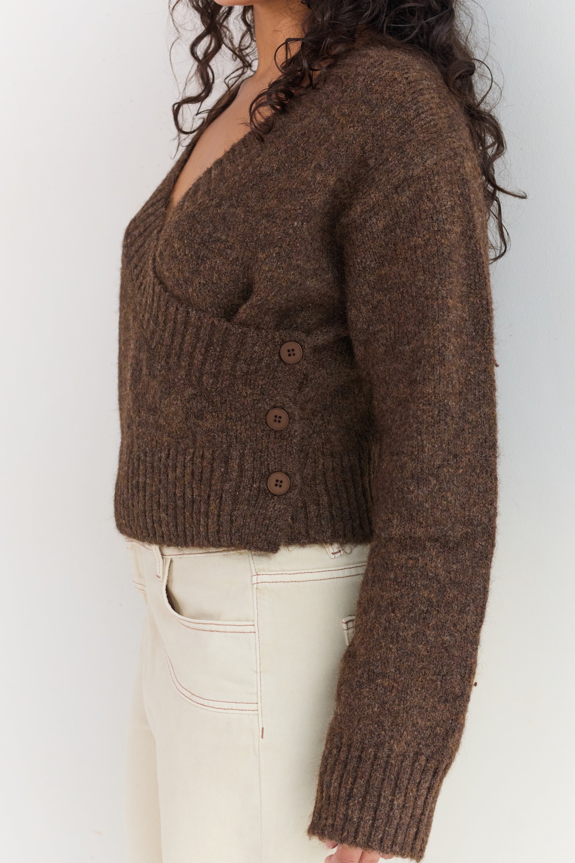 JUNI Serena Wrap Cardigan - Brunette