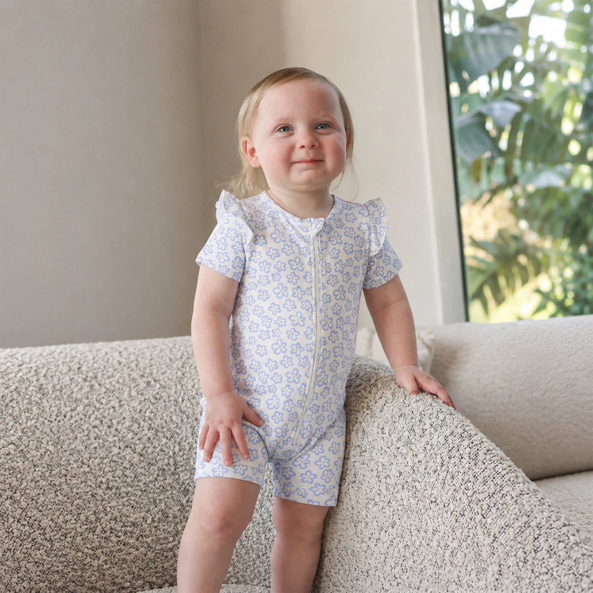 KYND Frill Short Sleeve Bodysuit - Hibiscus Blue