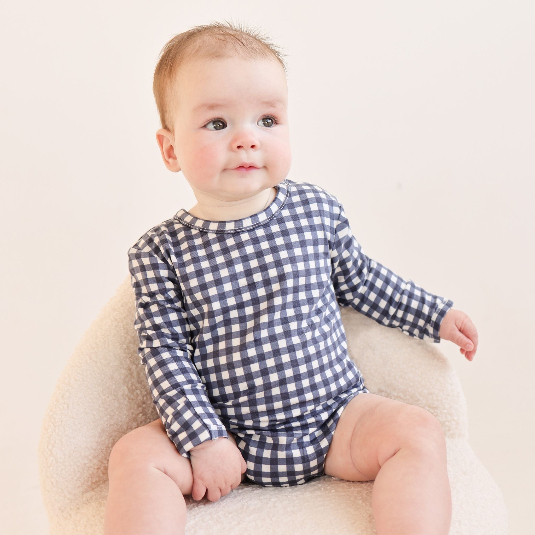 KYND Comfy Long Sleeve Bodysuit - Navy Gingham