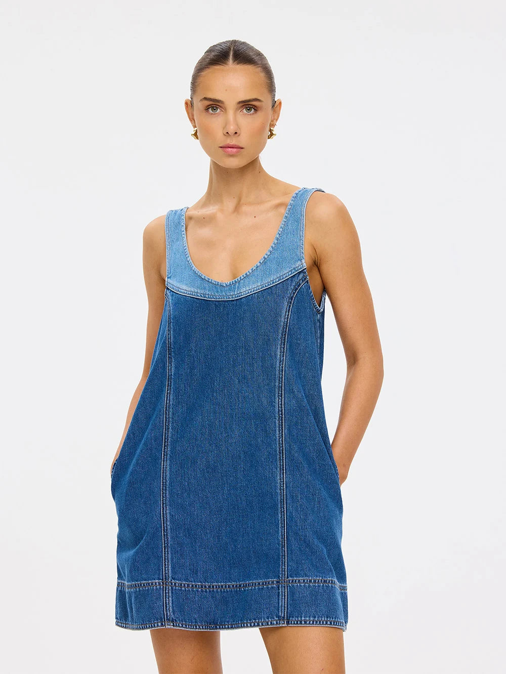 Kivari Coralie Denim Mini Dress - Two Tone Blue