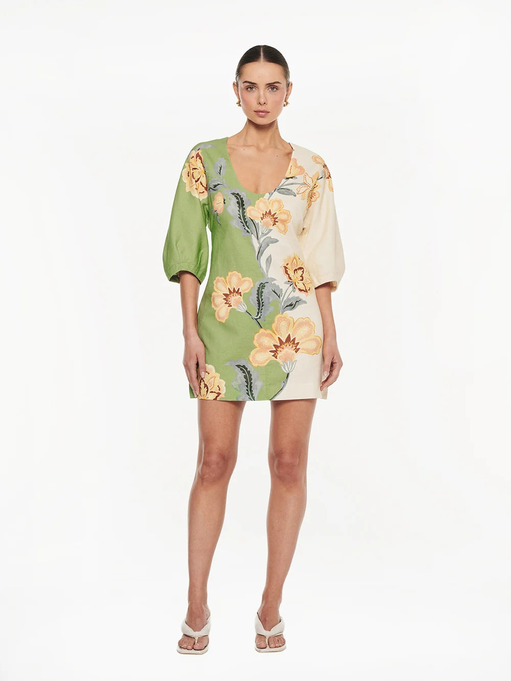 Kivari Lotte Mini Dress - Green/ Cream