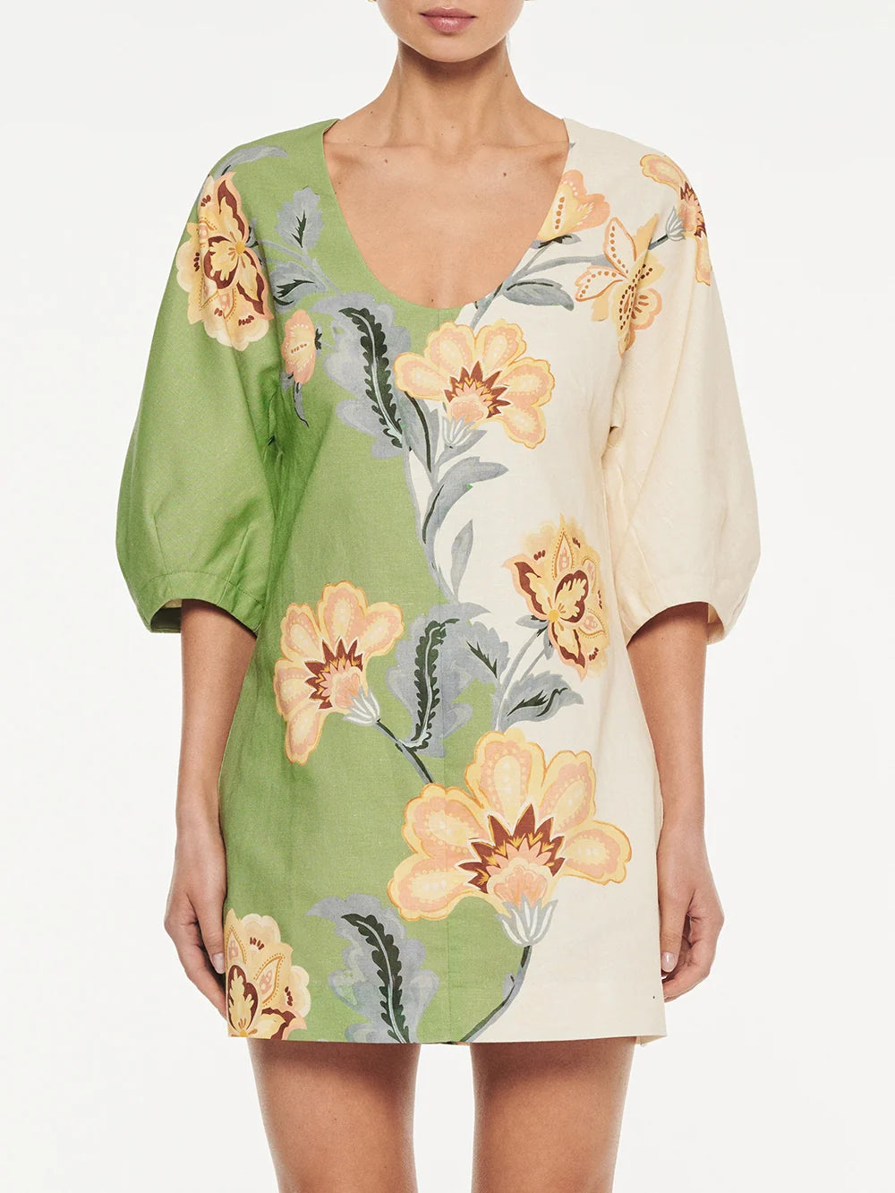 Kivari Lotte Mini Dress - Green/ Cream