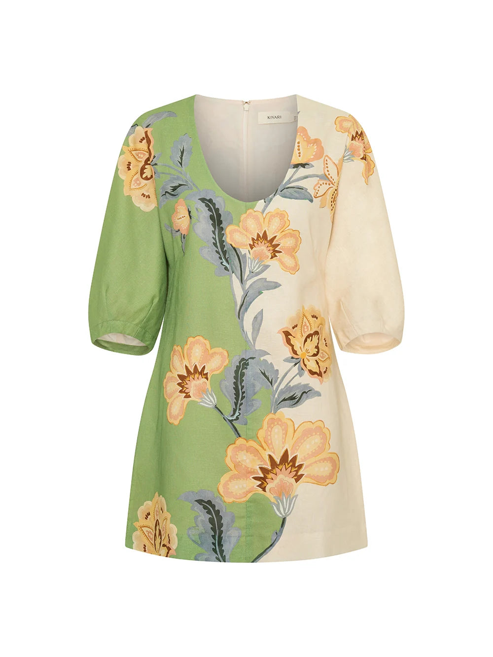 Kivari Lotte Mini Dress - Green/ Cream
