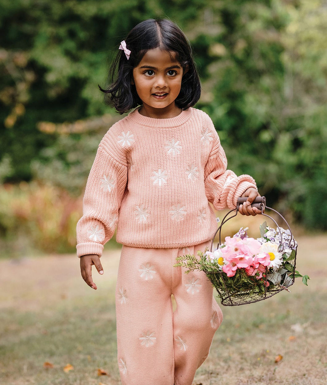 Kynd Embroidered Knit Flare Pant - Pearl