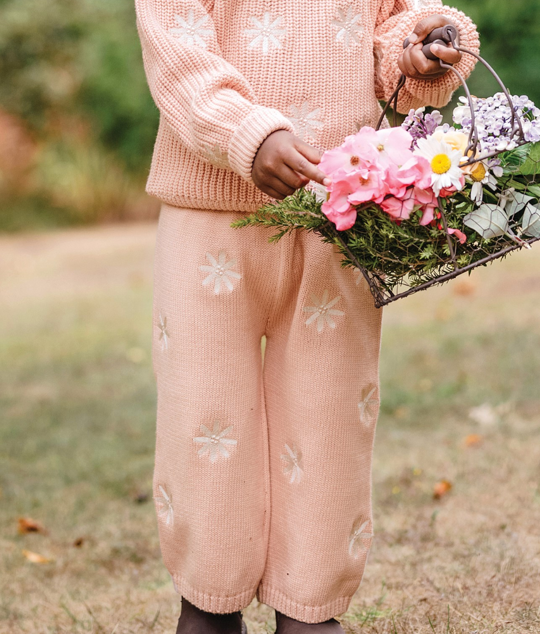 Kynd Embroidered Knit Flare Pant - Pearl