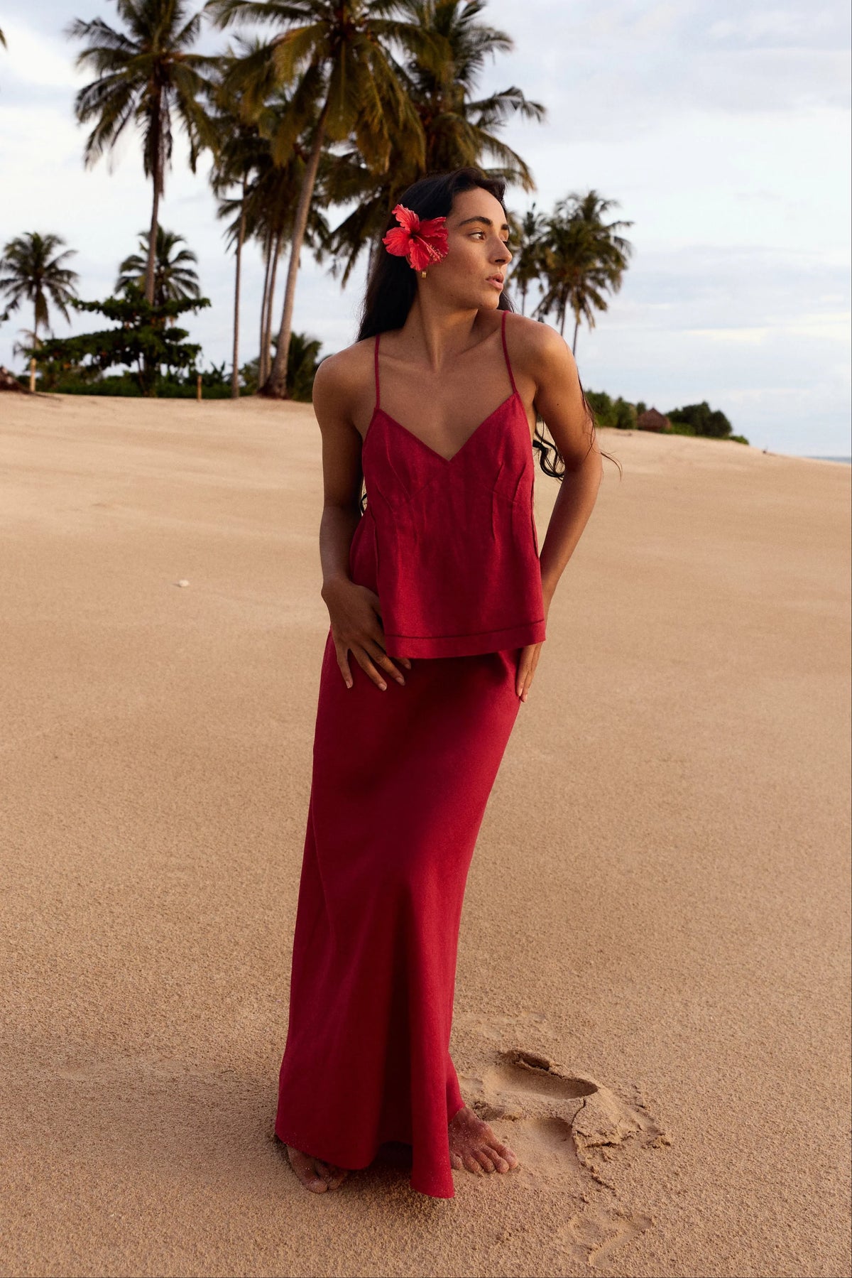Lilly Pilly Bea Linen Cami - Cherry