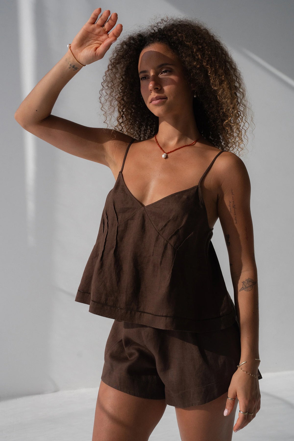Lilly Pilly Bea Linen Cami - Chocolate