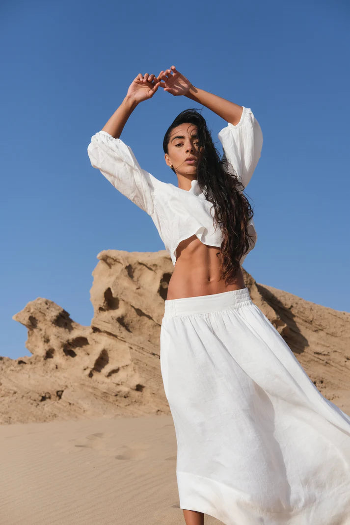 Lilly Pilly Demi Linen Top - Ivory