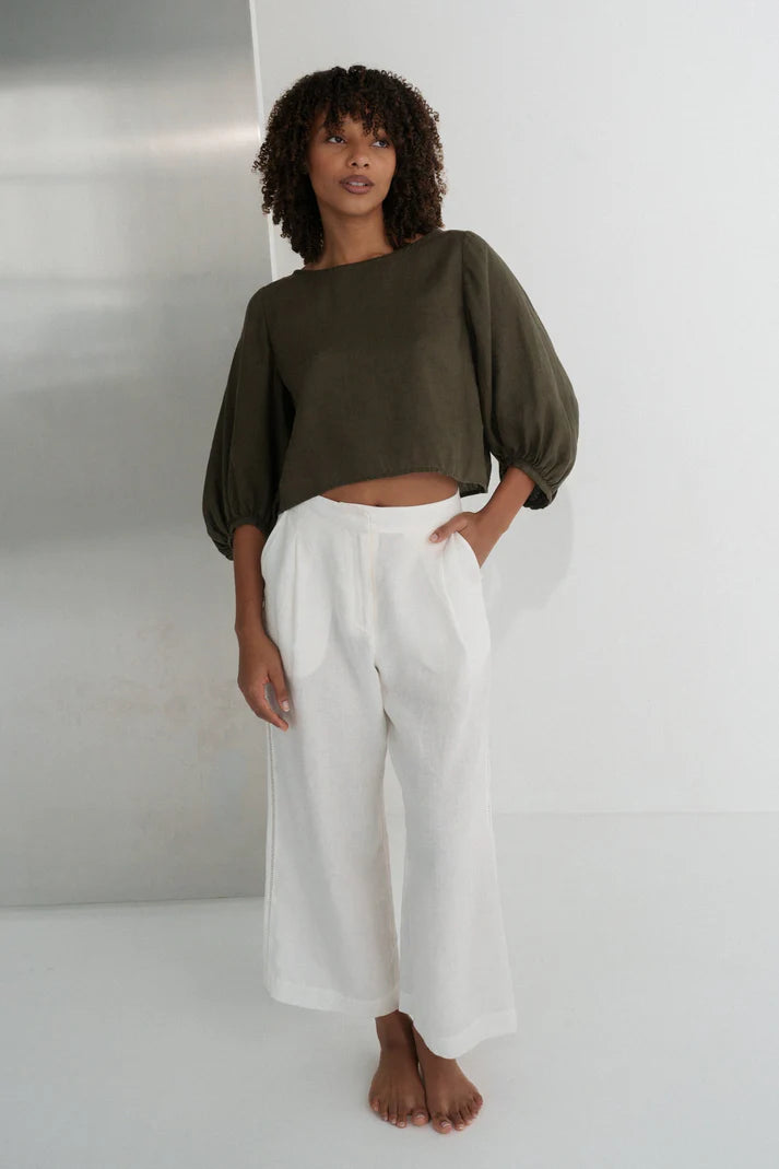 Lilly Pilly Demi Linen Top - Khaki