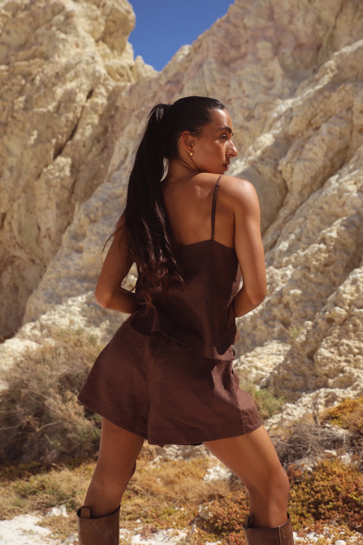 Lilly Pilly Gaia Linen Shorts - Chocolate
