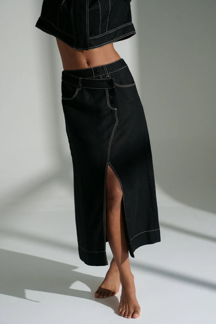 Lilly Pilly Jax Linen Skirt - Black