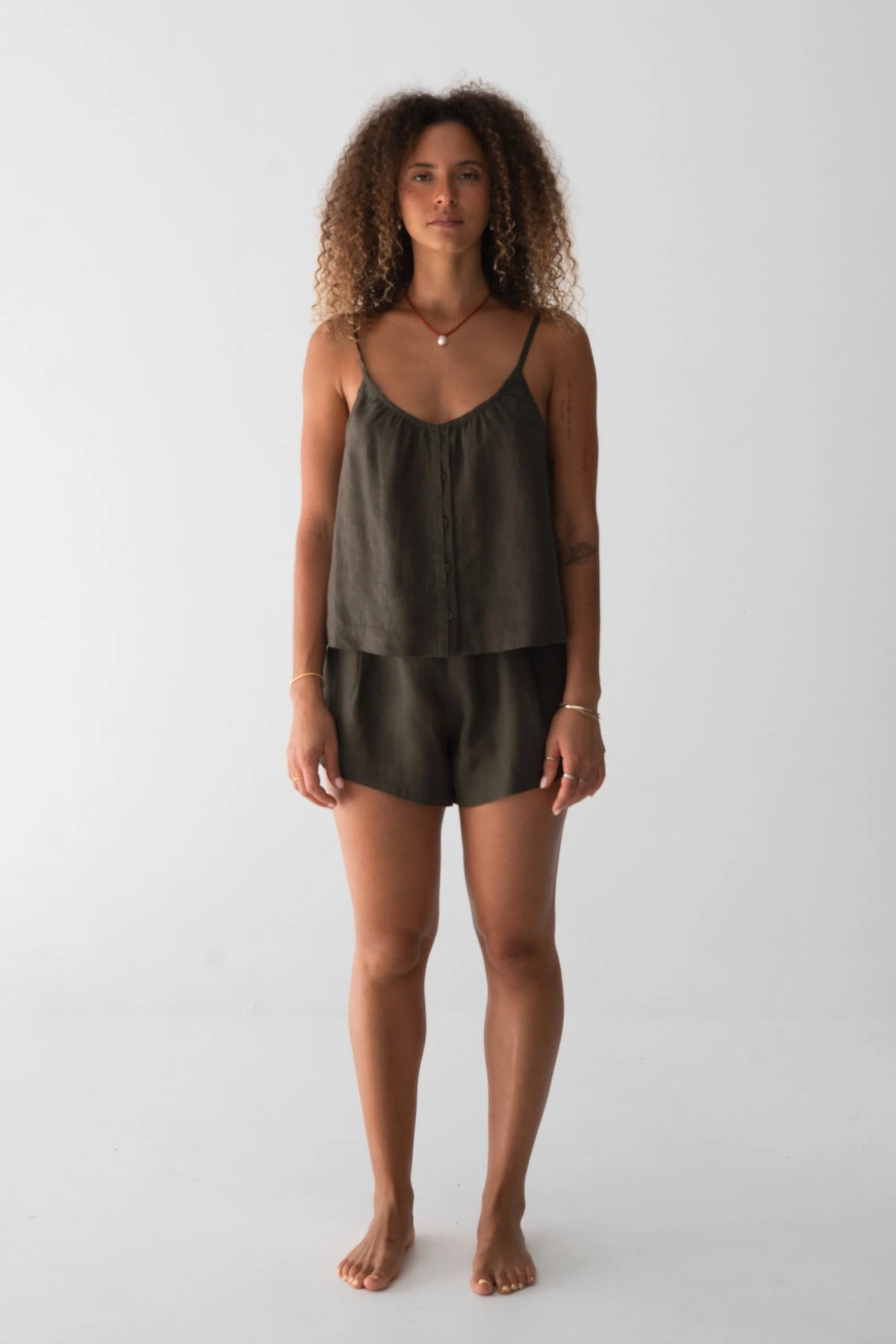 Lilly Pilly Lola Linen Cami - Khaki