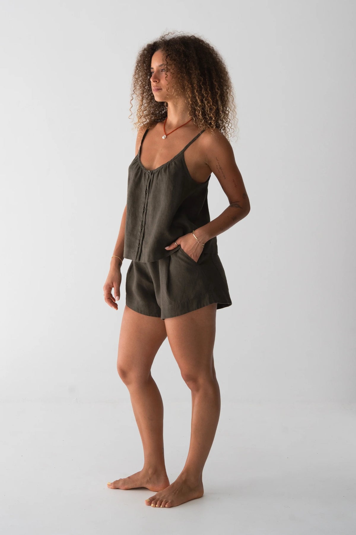 Lilly Pilly Lola Linen Cami - Khaki