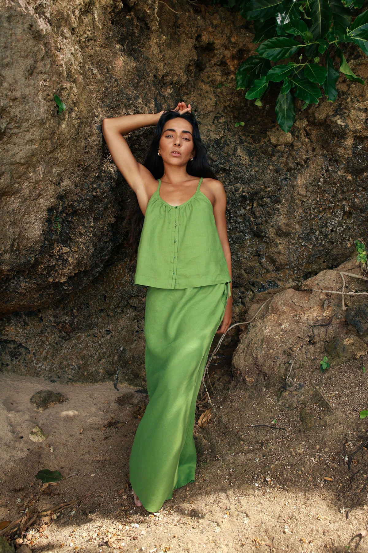 Lilly Pilly Lola Linen Cami - Lime