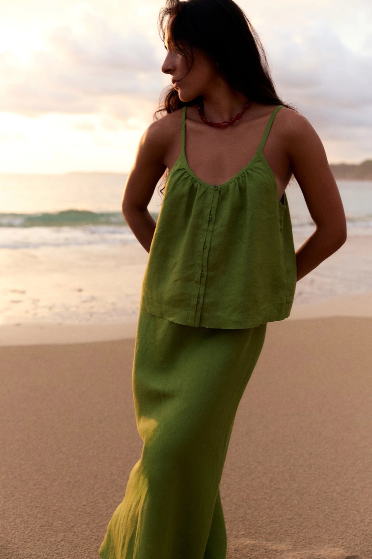 Lilly Pilly Lola Linen Cami - Lime