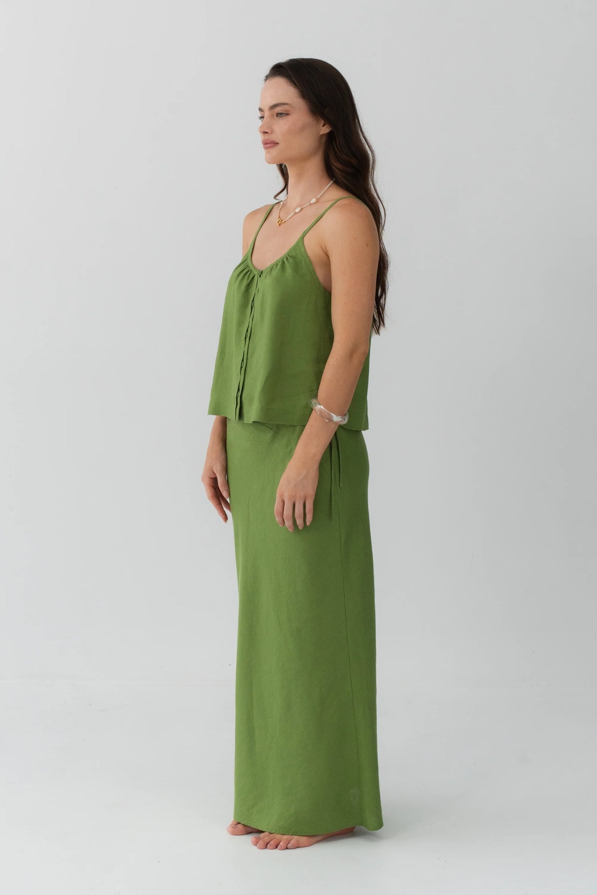 Lilly Pilly Lola Linen Cami - Lime