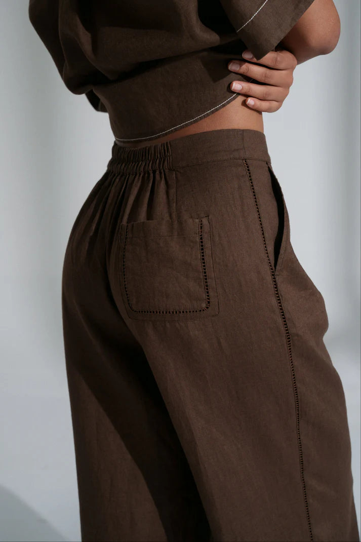 Lilly Pilly Rika Linen Pants - Chocolate