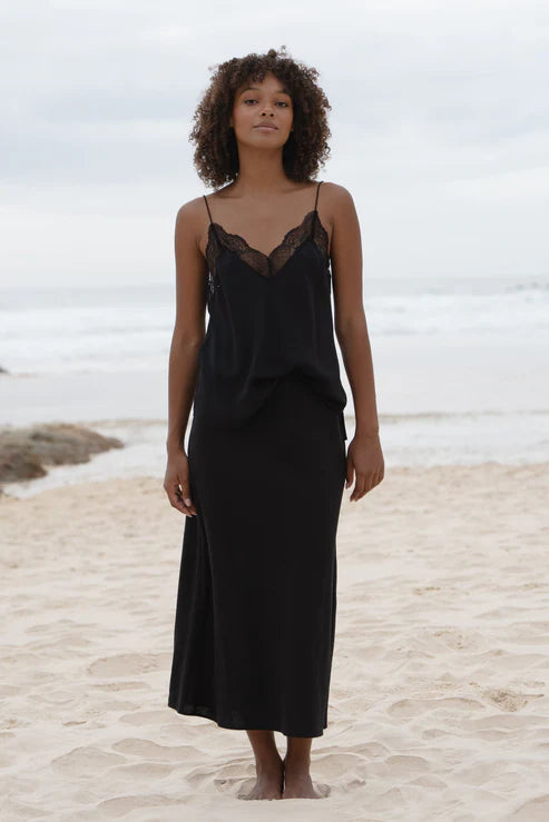 Lilly Pilly Riley Bias Linen Skirt - Black