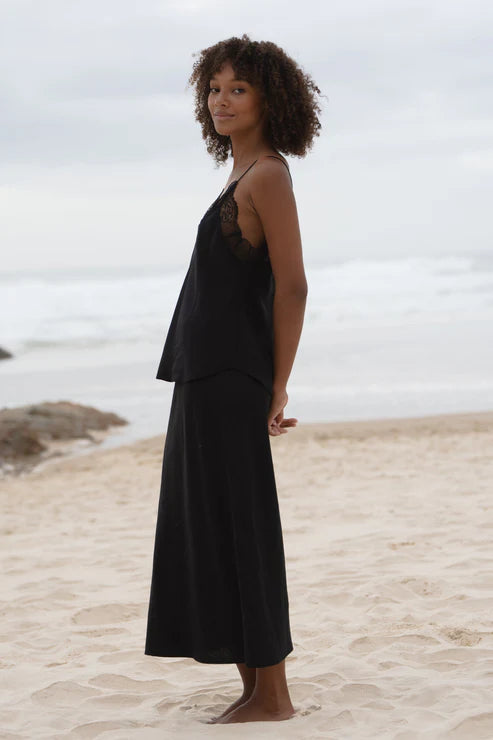 Lilly Pilly Riley Bias Linen Skirt - Black