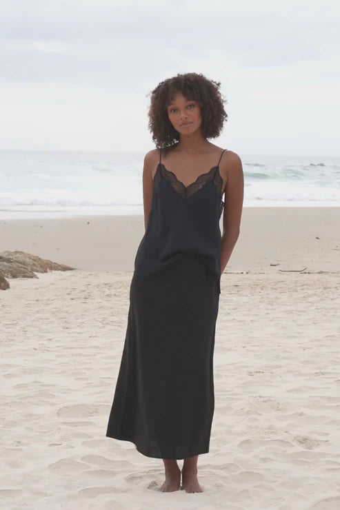 Lilly Pilly Riley Bias Linen Skirt - Black