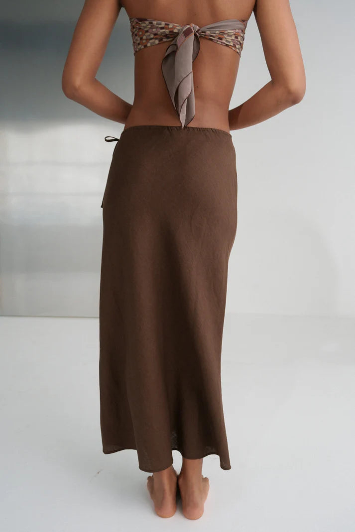 Lilly Pilly Riley Bias Linen Skirt - Chocolate