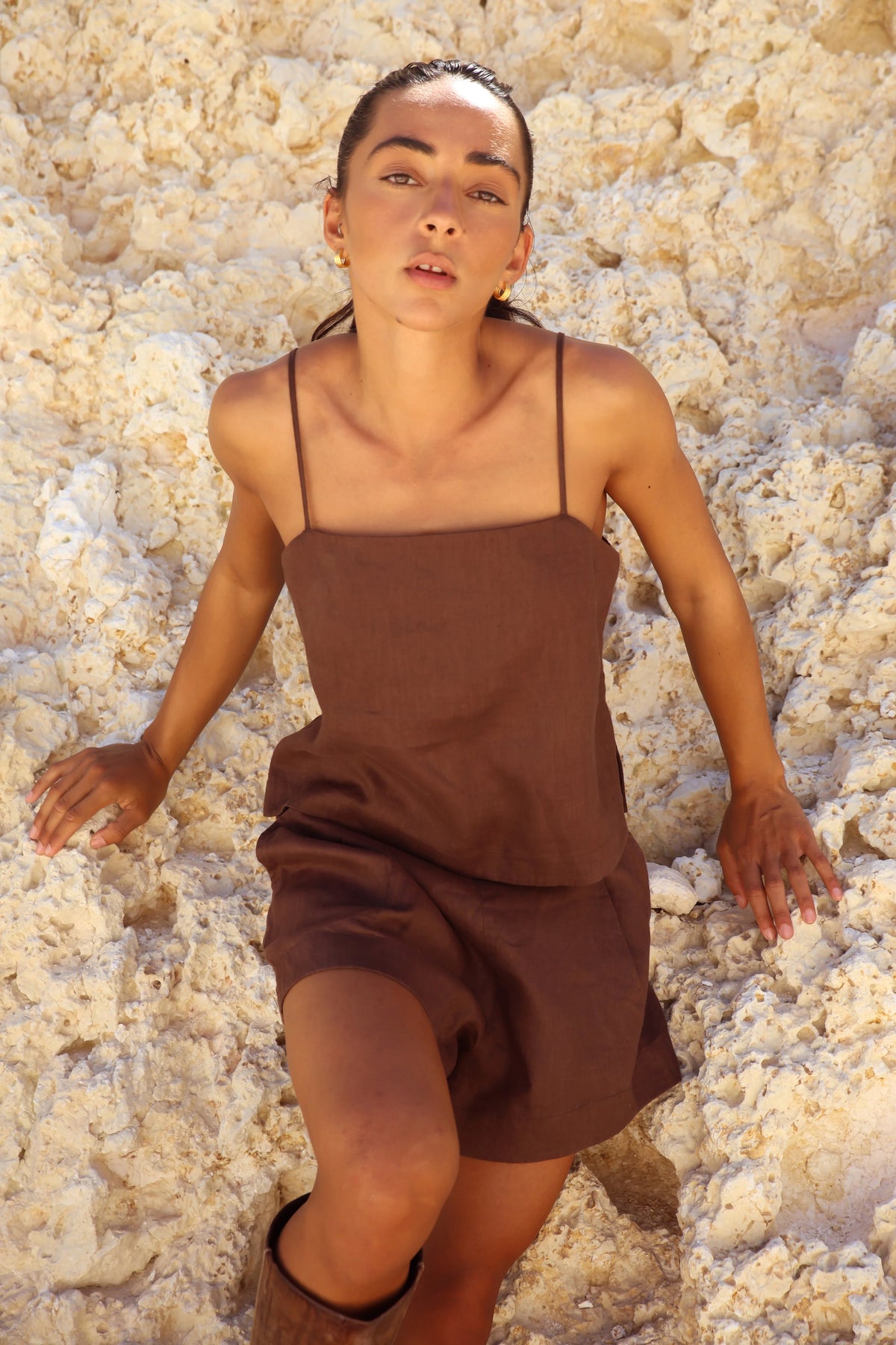 Lilly Pilly Rosa Linen Cami - Chocolate