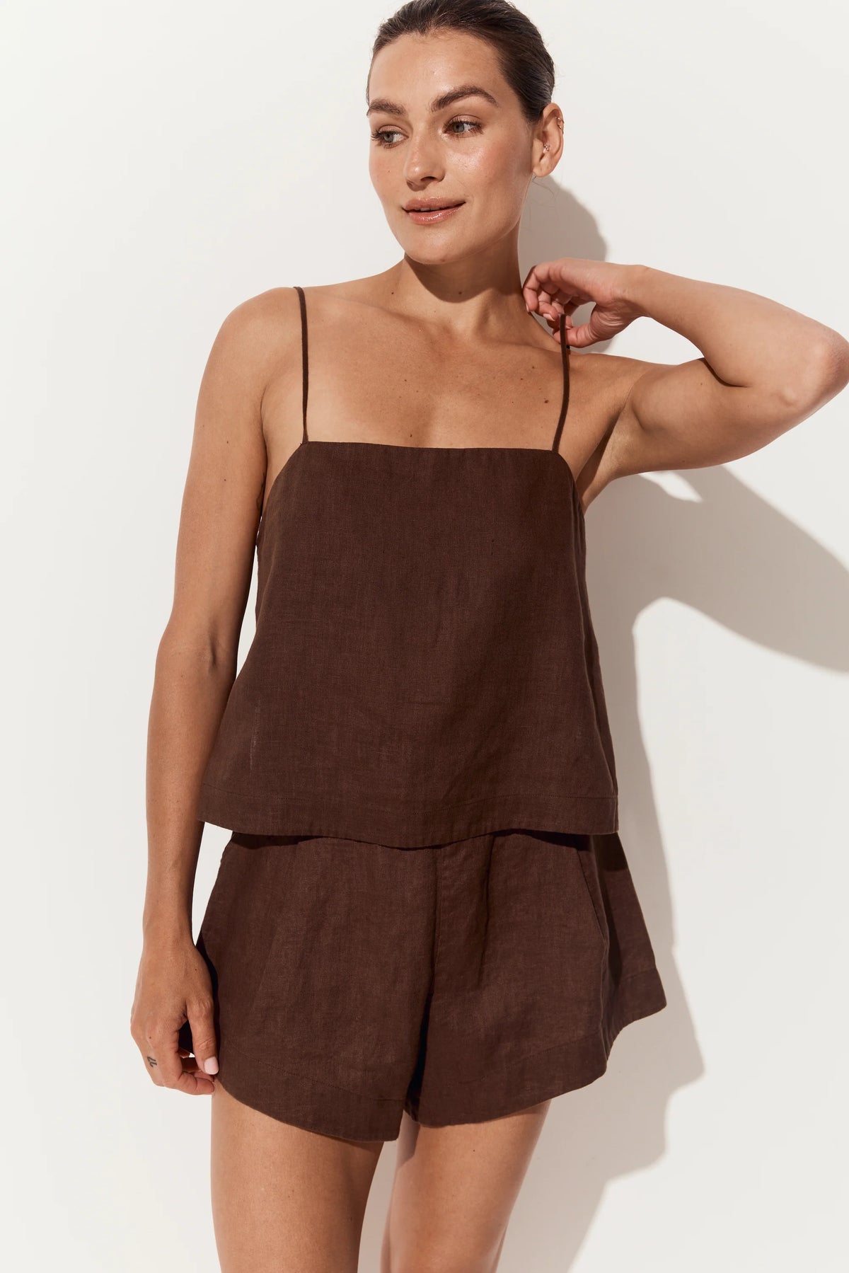 Lilly Pilly Rosa Linen Cami - Chocolate