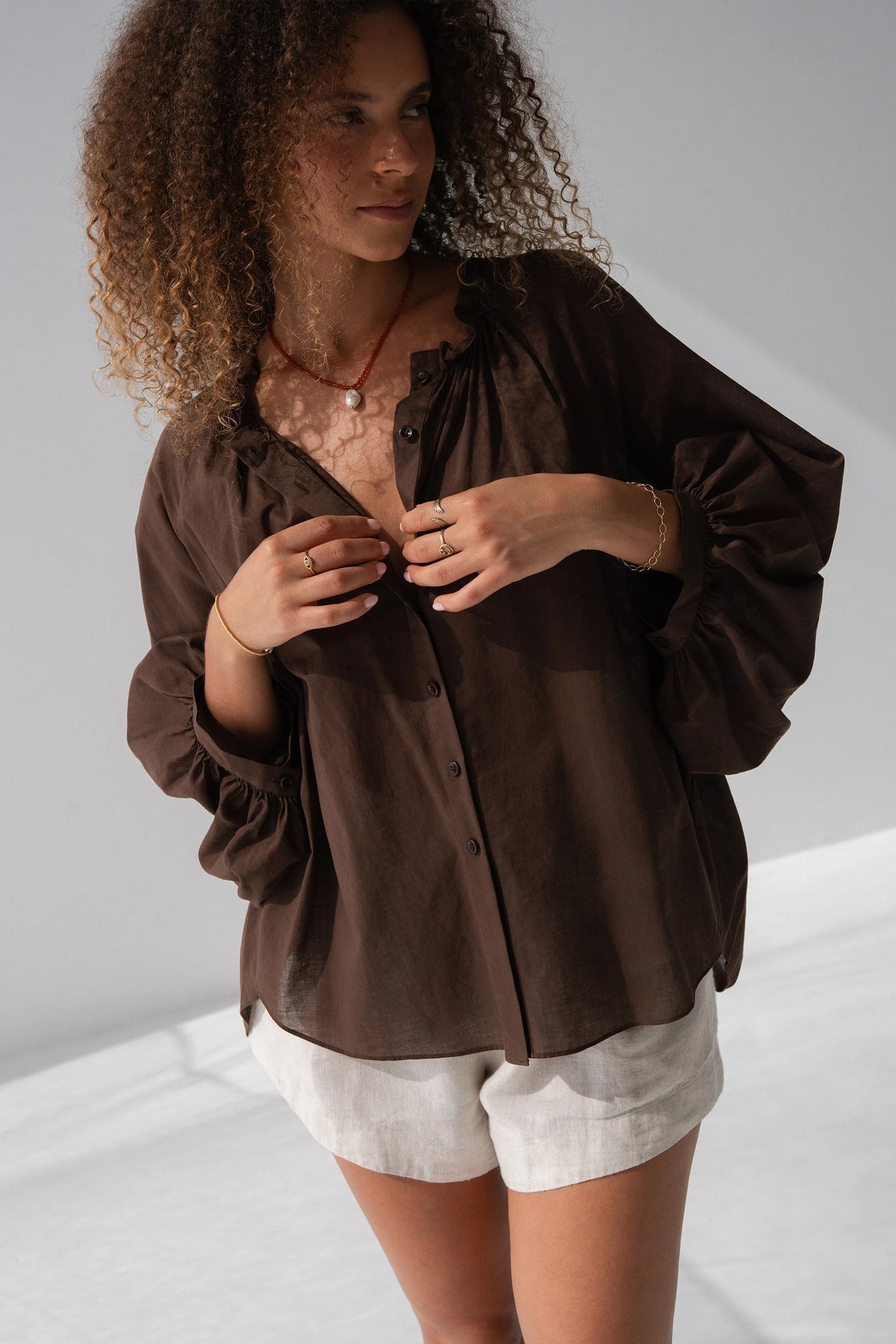 Lilly Pilly Thalia Cotton Voile Shirt - Chocolate