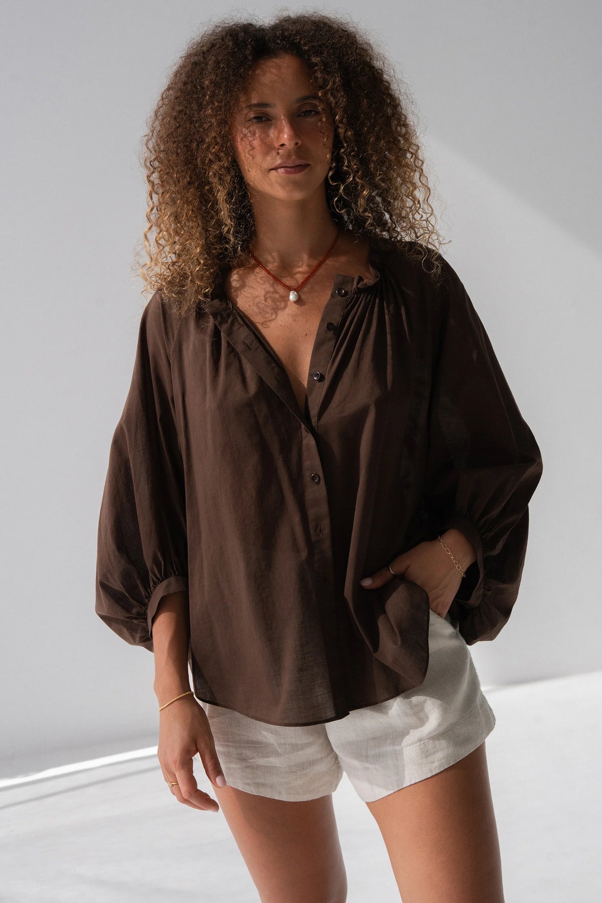 Lilly Pilly Thalia Cotton Voile Shirt - Chocolate