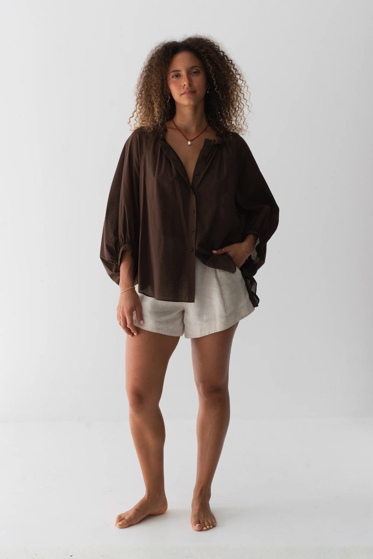 Lilly Pilly Thalia Cotton Voile Shirt - Chocolate