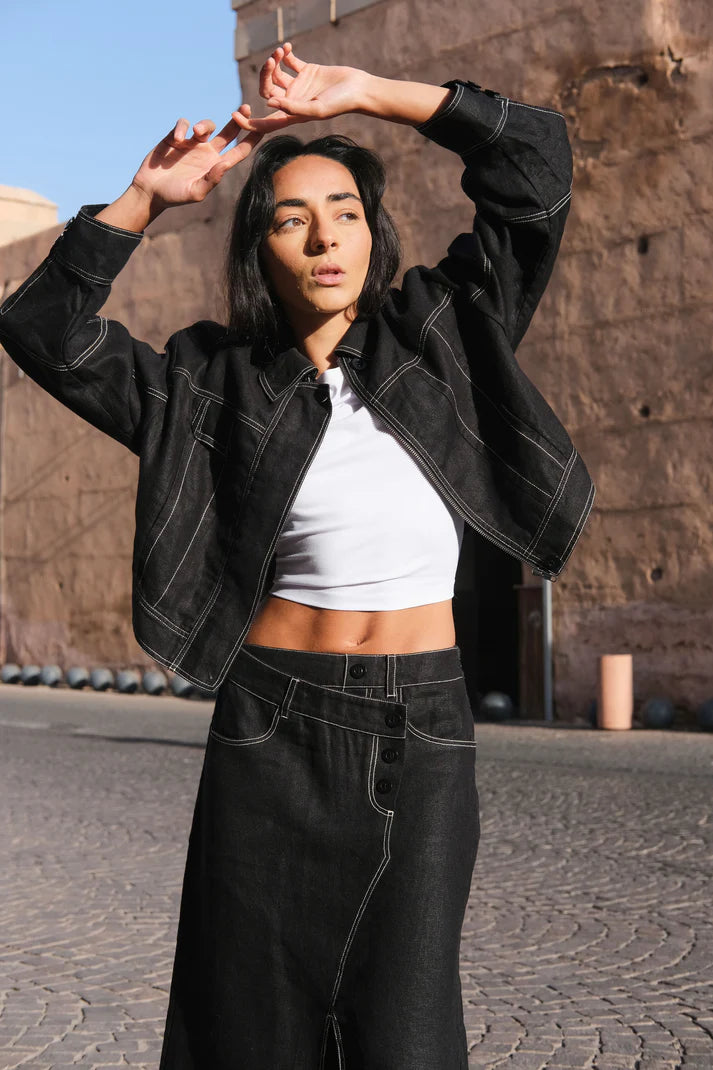 Lilly Pilly Wes Linen Jacket - Black