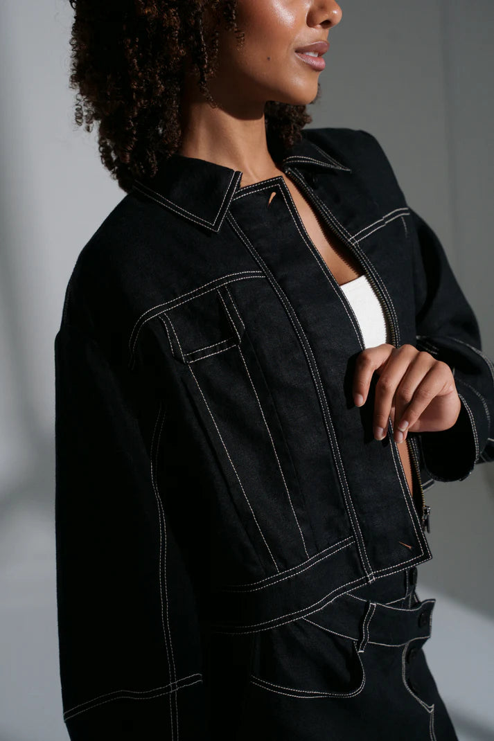 Lilly Pilly Wes Linen Jacket - Black