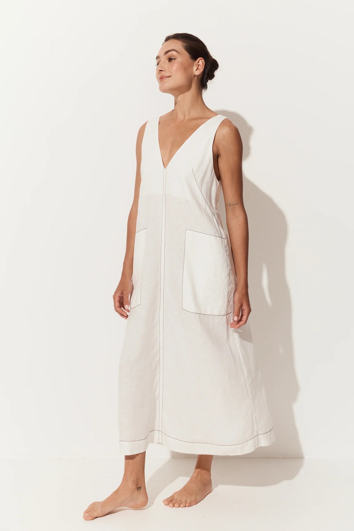 Lilly Pilly Iris Linen Dress - Ivory/Choc