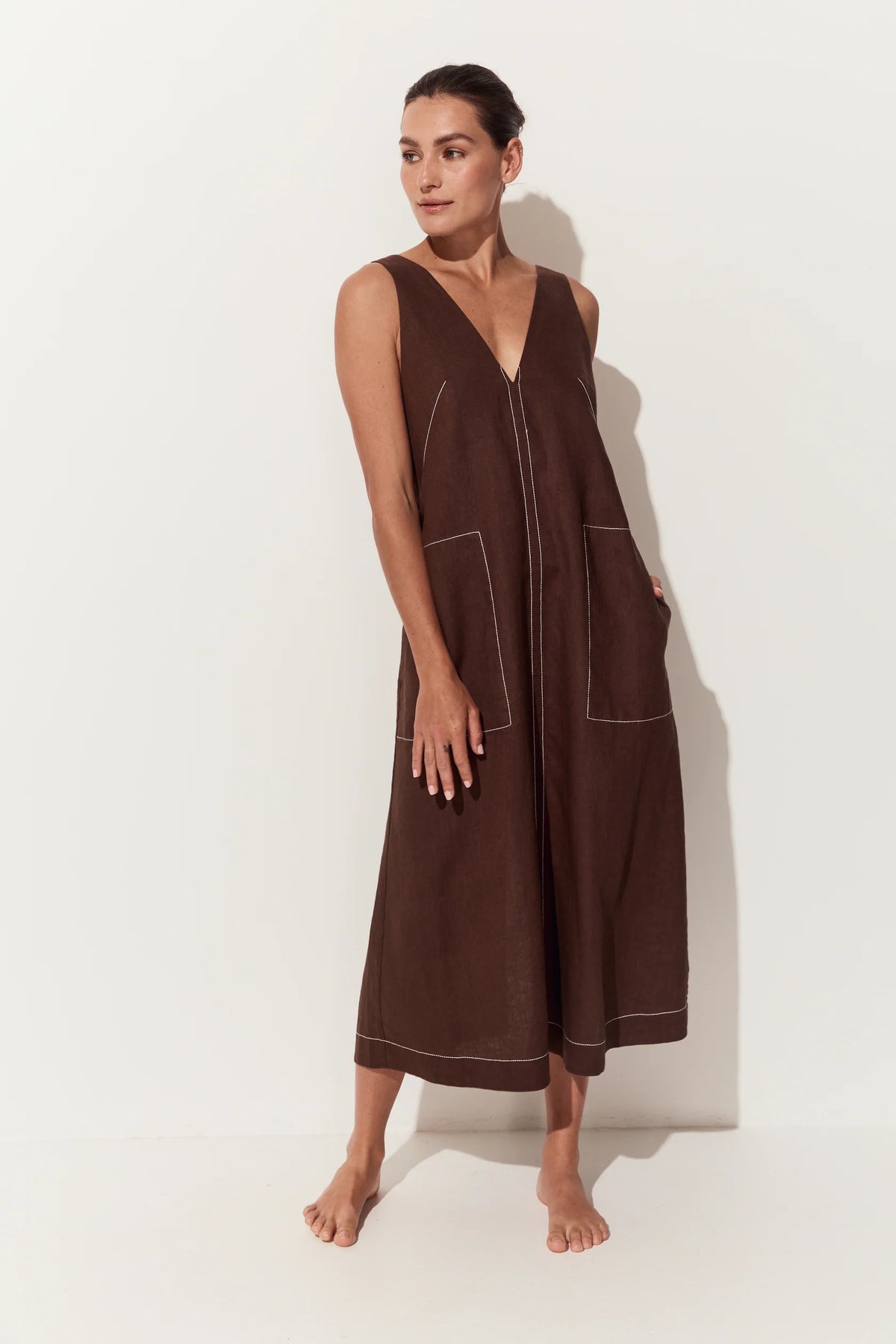Lilly Pilly Iris Linen Dress - Chocolate