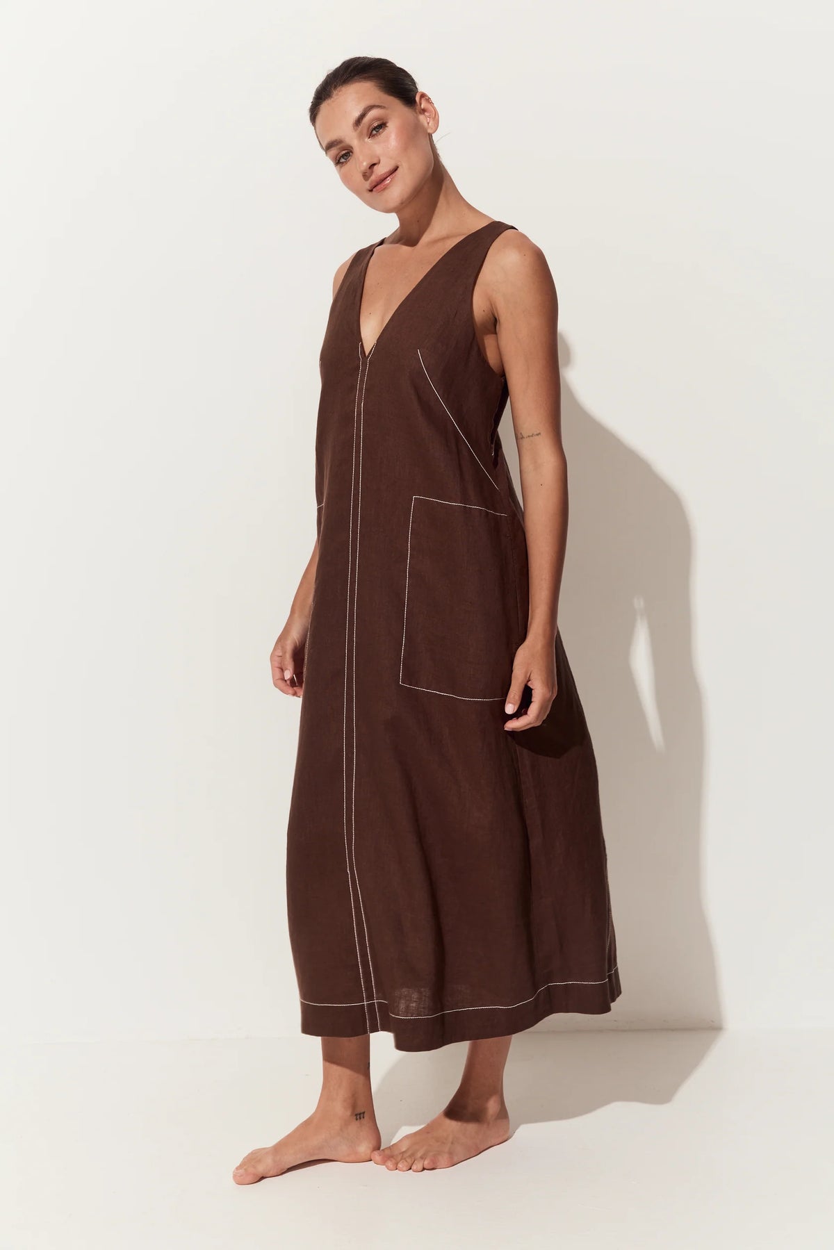 Lilly Pilly Iris Linen Dress - Chocolate