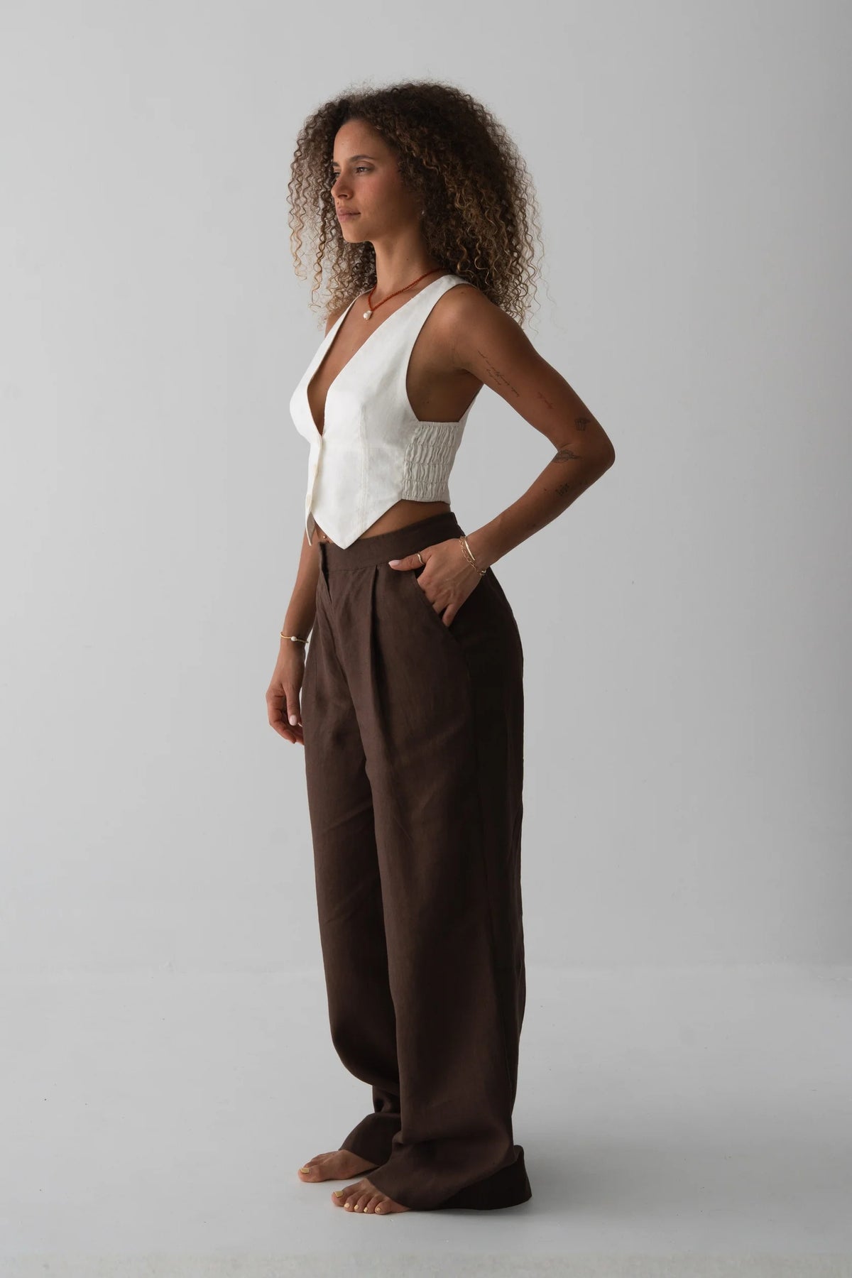 Lilly Pilly Oli Linen Pant - Chocolate