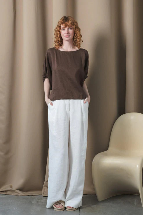 Lilly Pilly Tina Linen Top - Chocolate